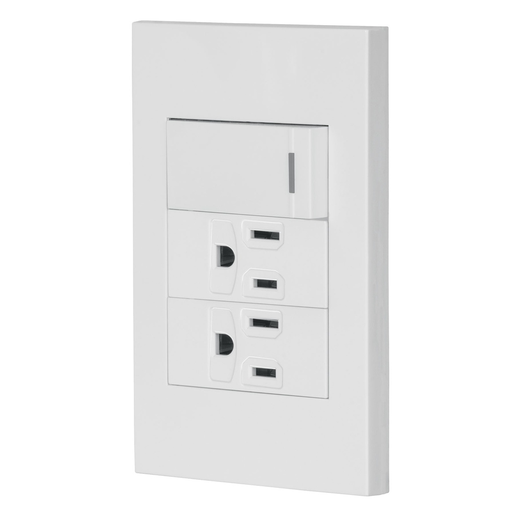 Placa armada 1 interruptor, 2 contactos,1mod,Española,blanco - Pag 529