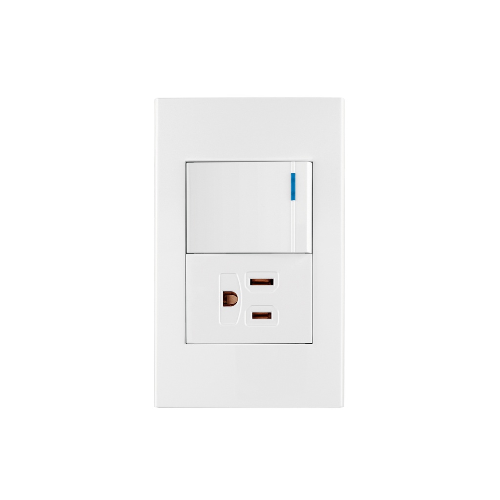 Placa armada 1 interruptor,1contacto,1.5mod,Española, blanco - Pag 401