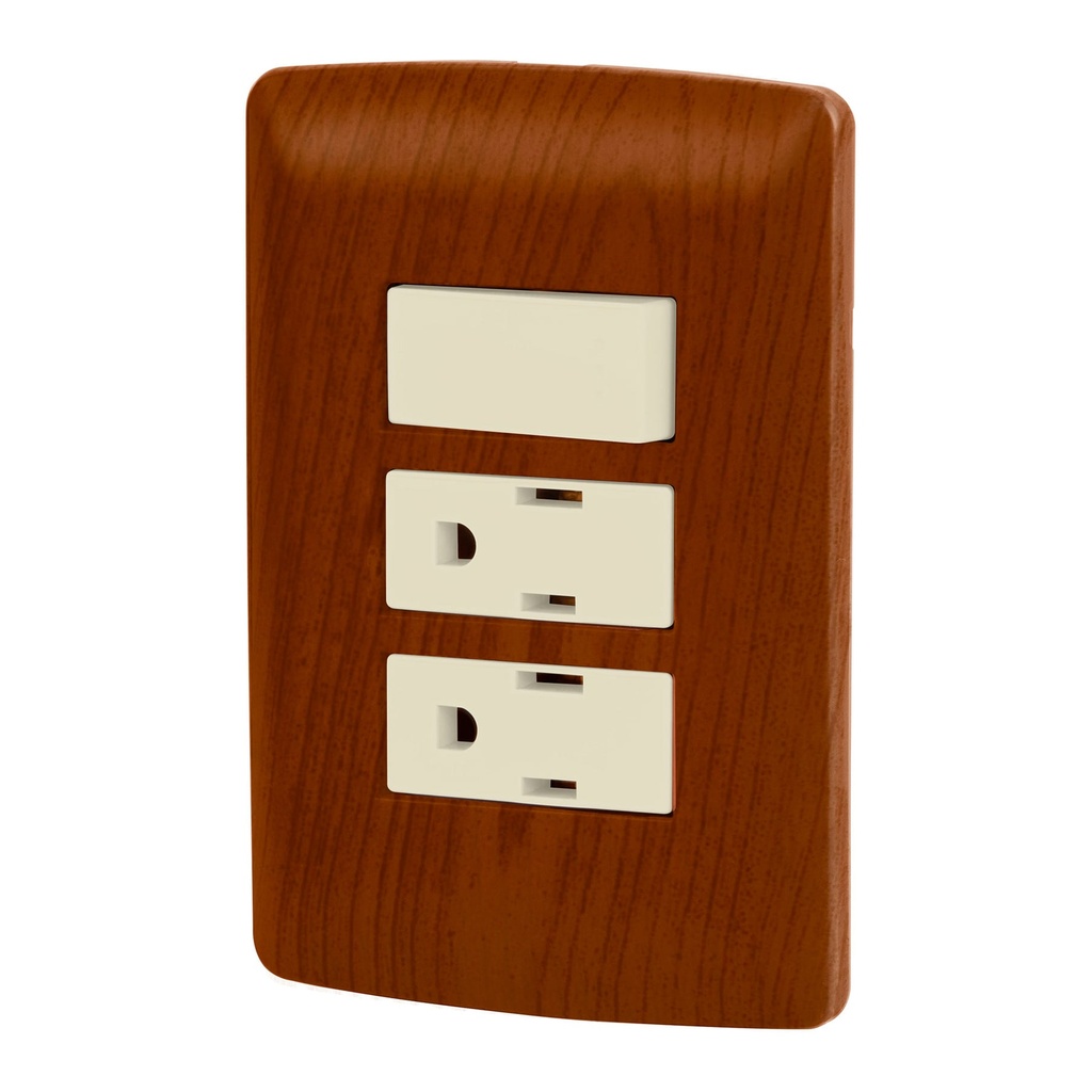 [T49937] Placa armada 2 contactos e interruptor,madera,línea Italiana