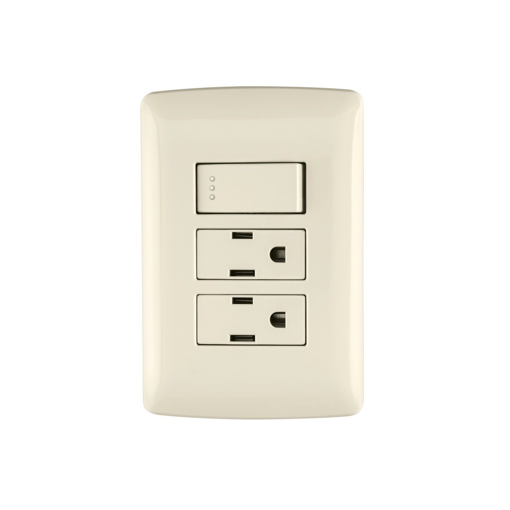 Placa armada 2 contactos e interruptor,marfil,línea Italiana