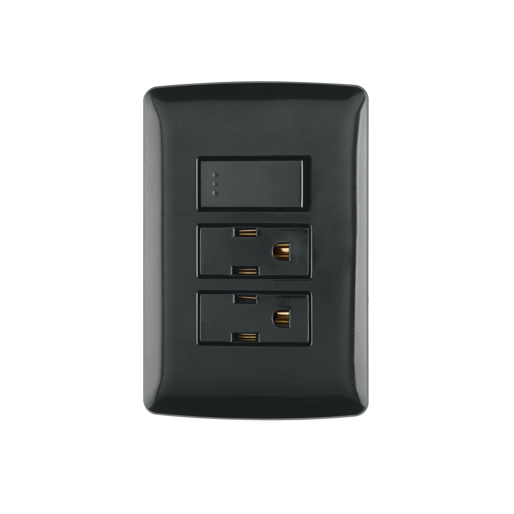 Placa armada 2 contactos e interruptor,negro, línea Italiana - Pag 395