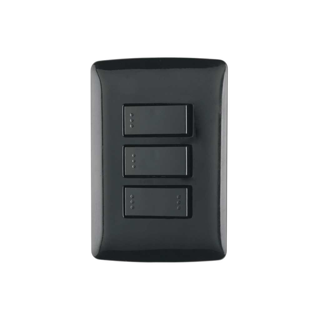 Placa armada 2 interruptores 1 escalera negro,línea Italiana