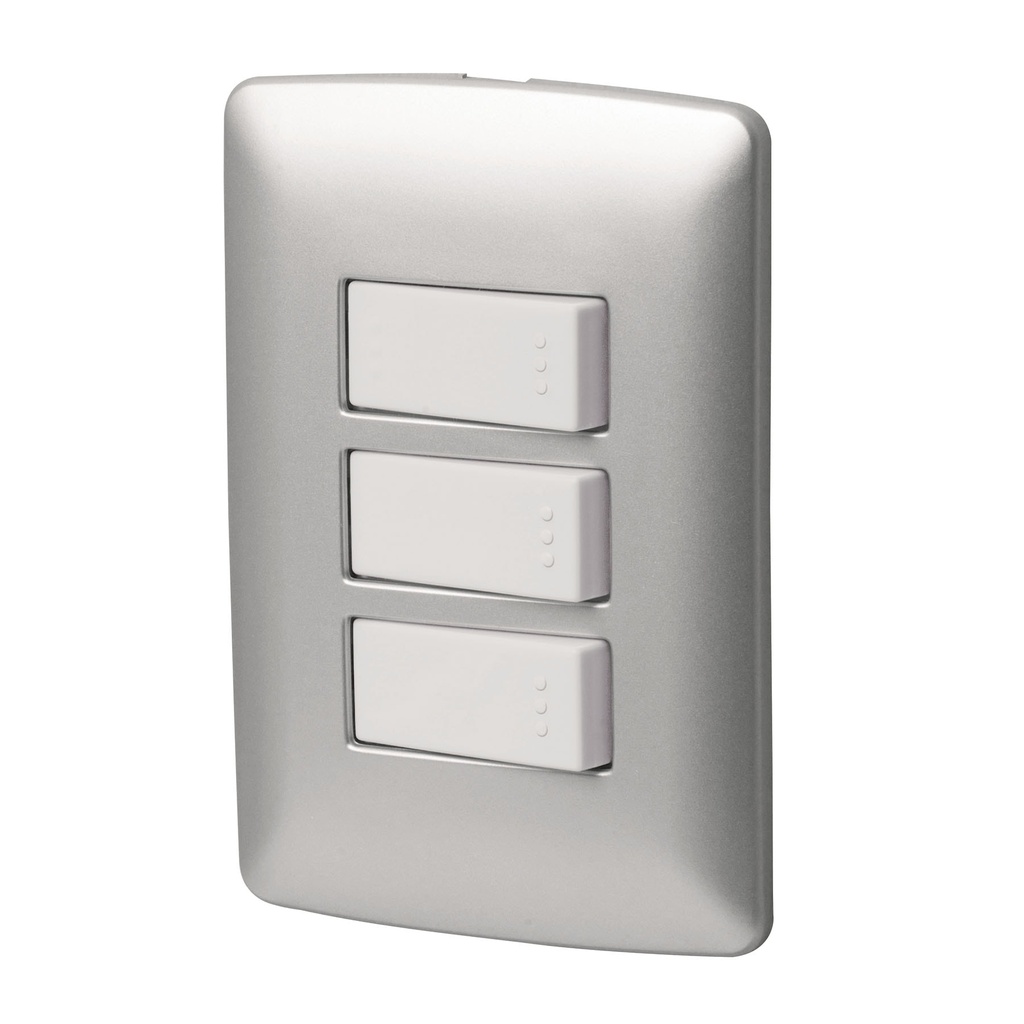 [T46483] Placa armada 2 interruptores 1escalera, plata,línea Italiana