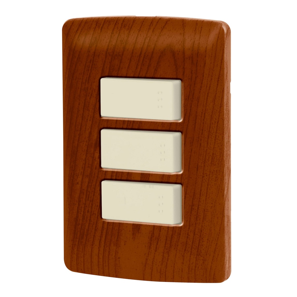 [T49934] Placa armada 2 interruptores 1escalera,madera,línea Italiana