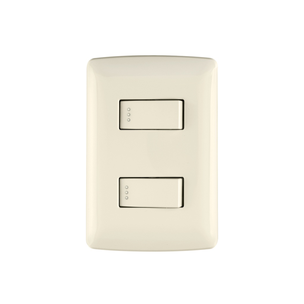 Placa armada 2 interruptores sencillos marfil,línea Italiana