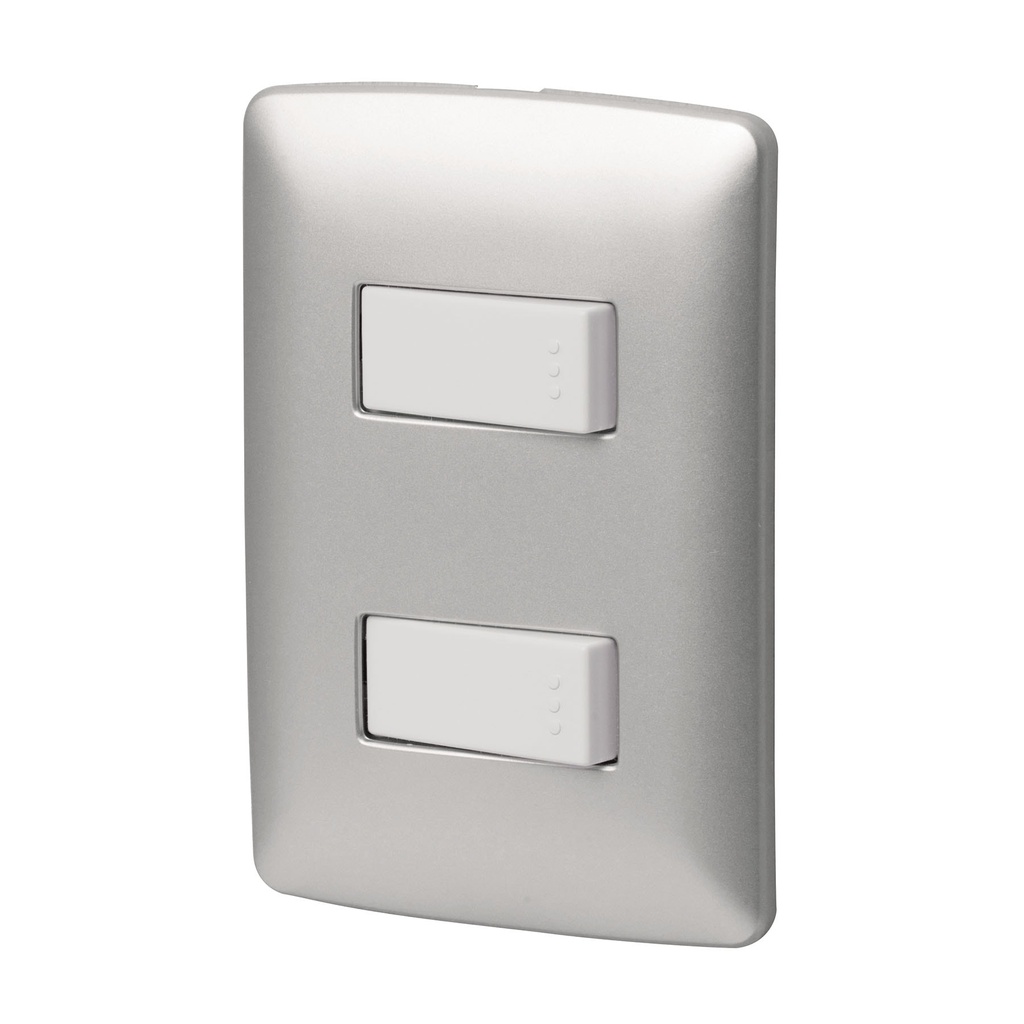 [T46479] Placa armada 2 interruptores sencillos plata, línea Italiana