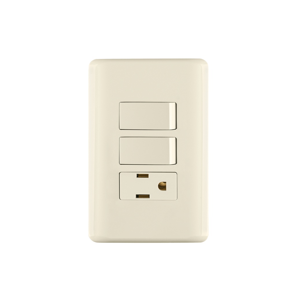 Placa armada 2 interruptores y contacto, marfil, Basic - Pag 410
