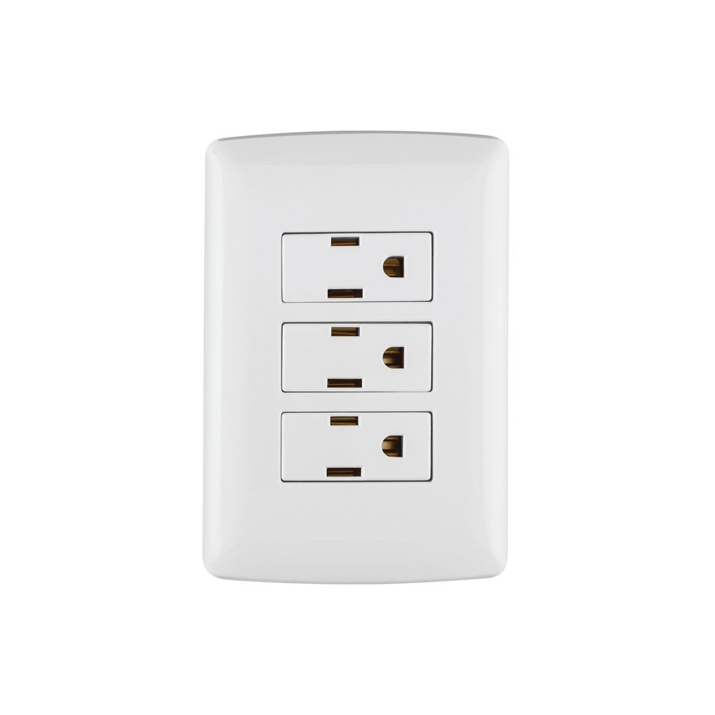 Placa armada 3 contactos aterrizados, blanco, línea Italiana