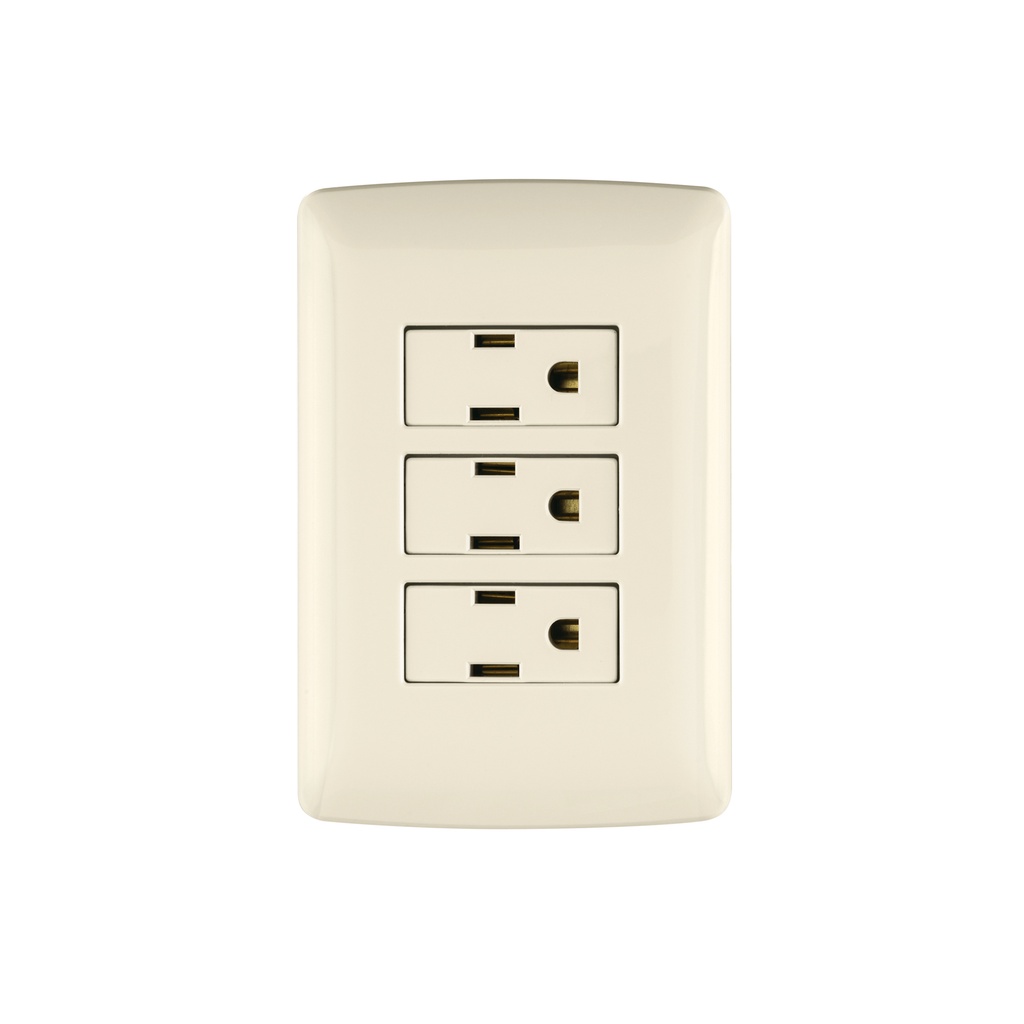 Placa armada 3 contactos aterrizados, marfil, línea Italiana