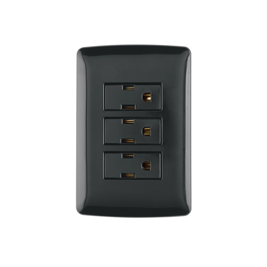 Placa armada 3 contactos aterrizados, negro, línea Italiana