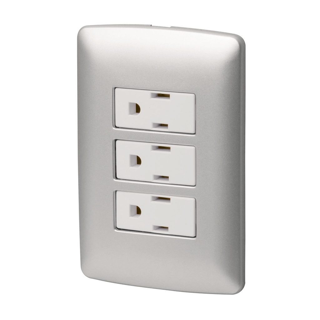 Placa armada 3 contactos aterrizados, plata, línea Italiana