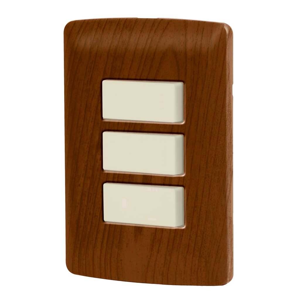 [T49933] Placa armada 3 interruptores sencillos,madera,línea Italiana
