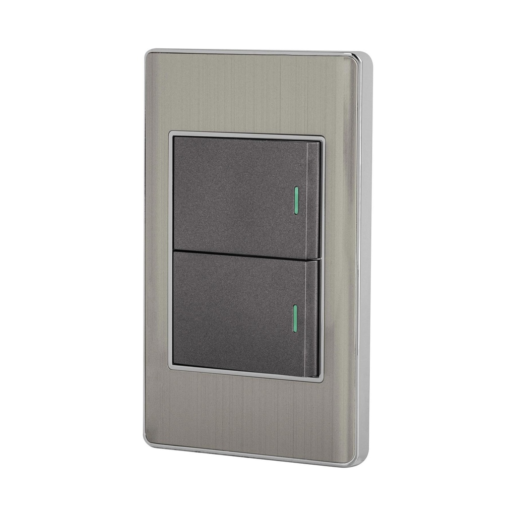 Placa armada acero inox 2 interruptores 1.5 módulos, Lisboa