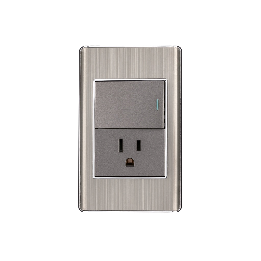 Placa armada acero interruptor y contacto 1.5 mód, Lisboa