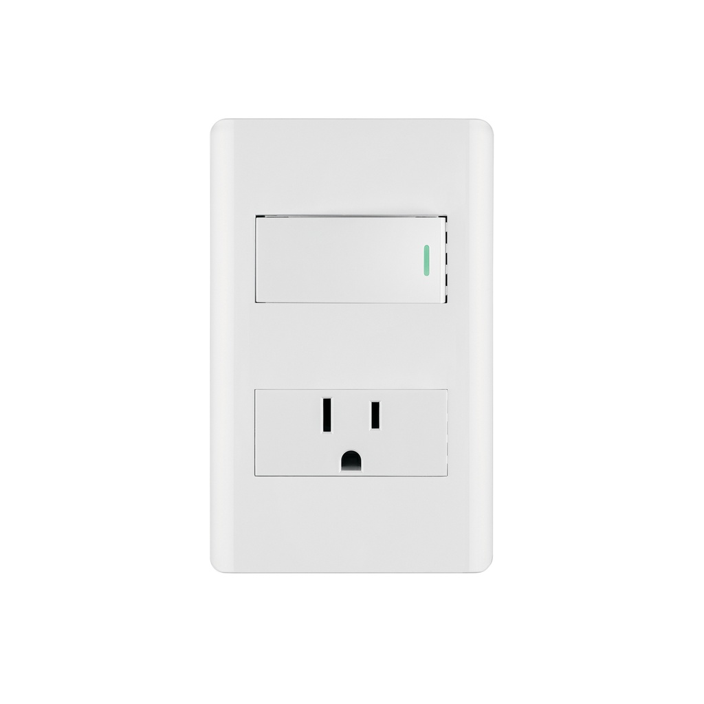 Placa armada blanca interruptor y contacto 1 módulo, Lisboa