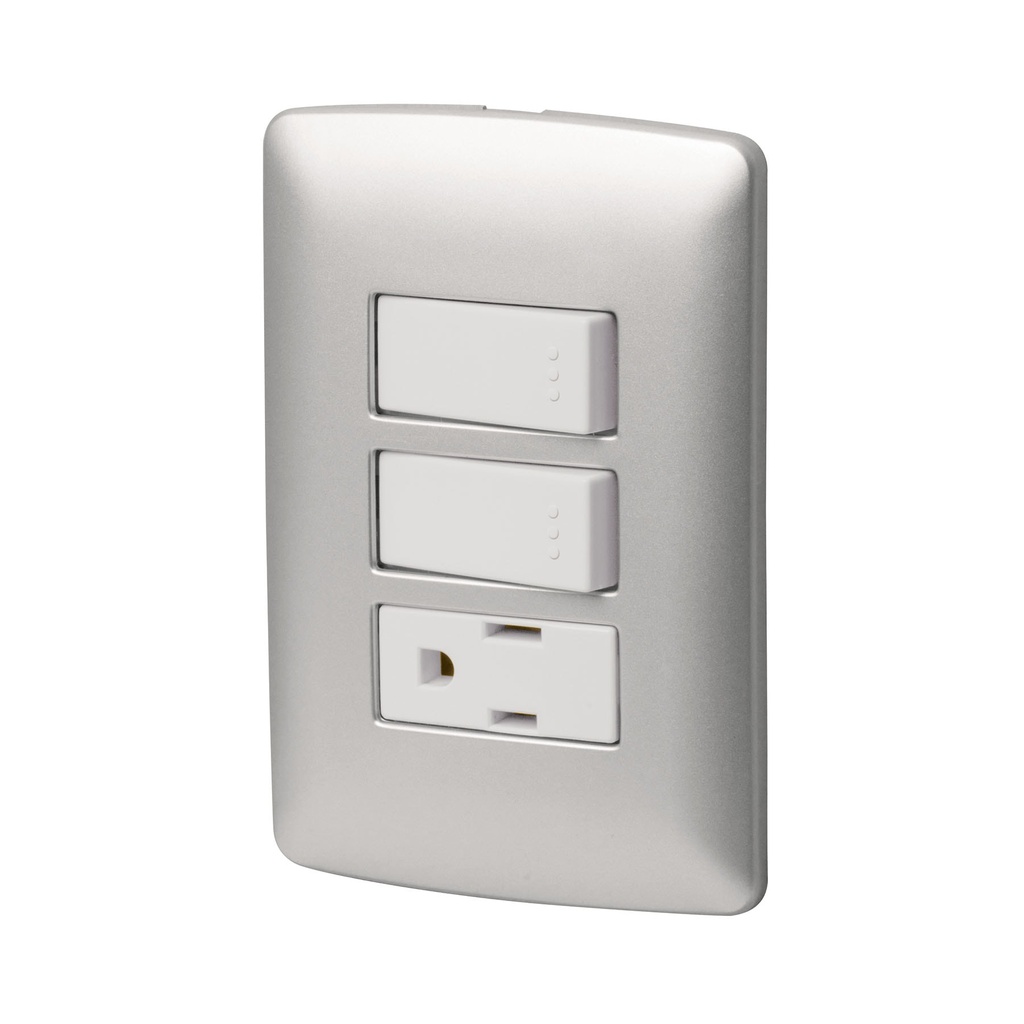 [T46474] Placa armada contacto 2 interruptores, plata, línea Italiana