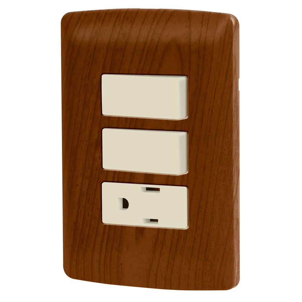 [T49936] Placa armada contacto 2 interruptores,madera, línea Italiana