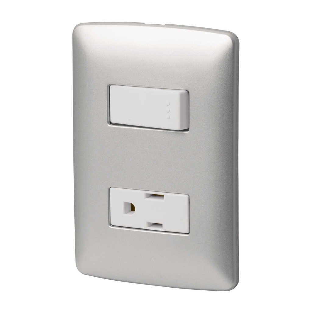 [T46473] Placa armada contacto e interruptor, plata, línea Italiana