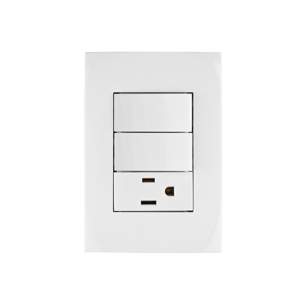 Placa armada contacto y 2 interruptores, línea Oslo, blanco - Pag 525