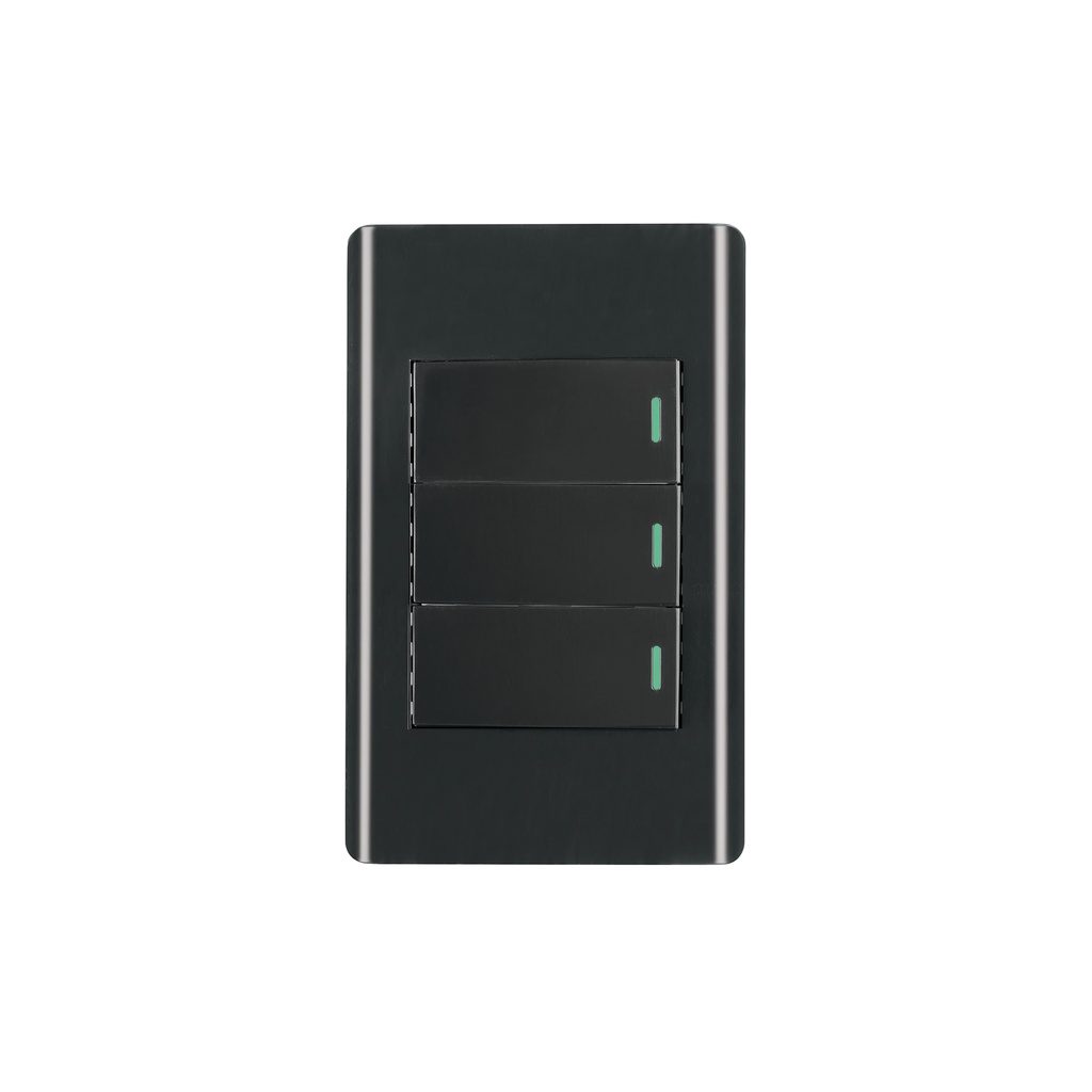 Placa armada negra 3 interruptores 1 módulo, Lisboa, Volteck