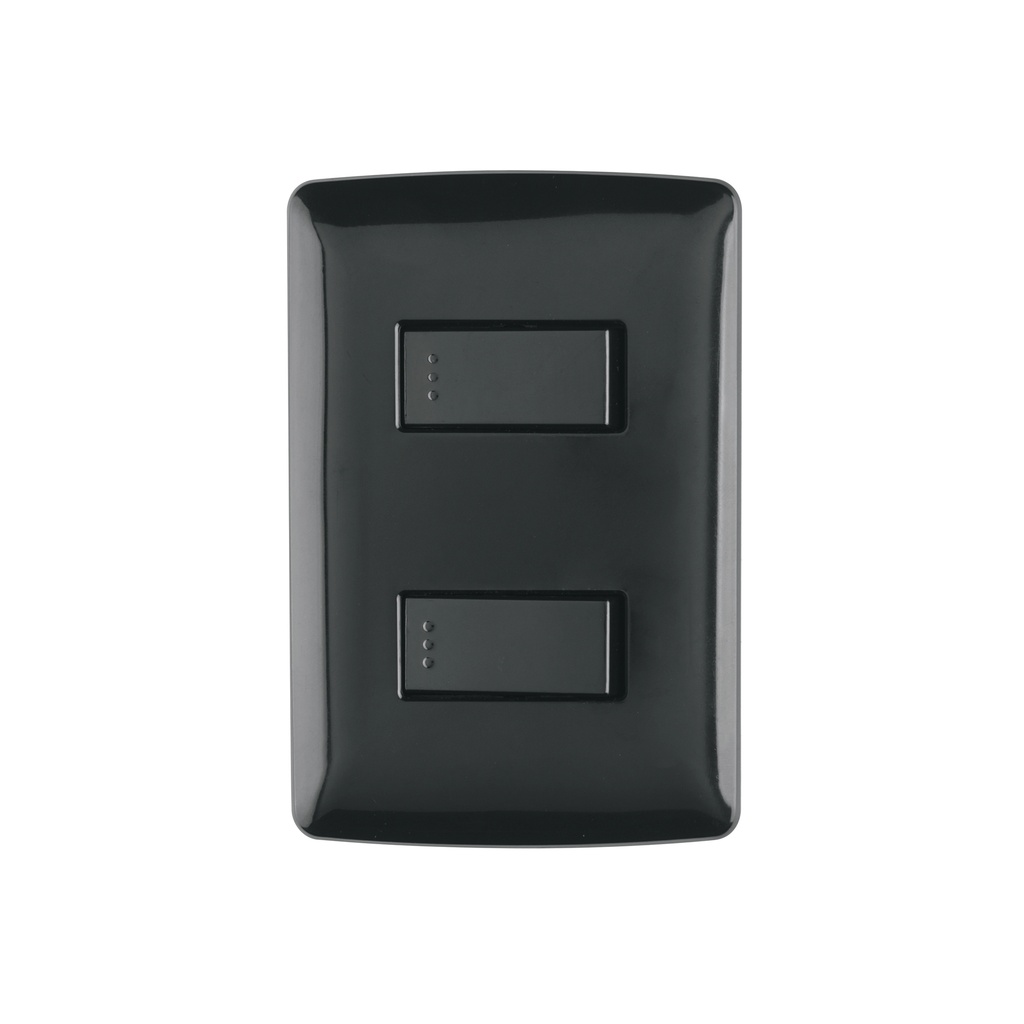 [T47597] Placa armada, 2 interruptores sencillos,negro,línea Italiana