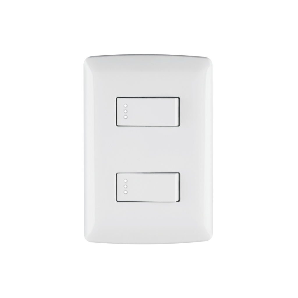 Placa armada, 2interruptores sencillos,blanco,línea Italiana