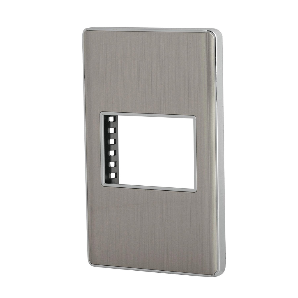[T47818] Placa de acero inox con 1 ventana 1.5 módulos, línea Lisboa