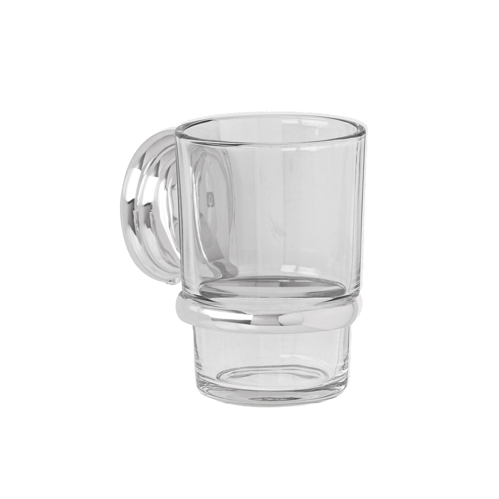 Portavaso cepillero cromo con vaso de vidrio, Foset Aqua