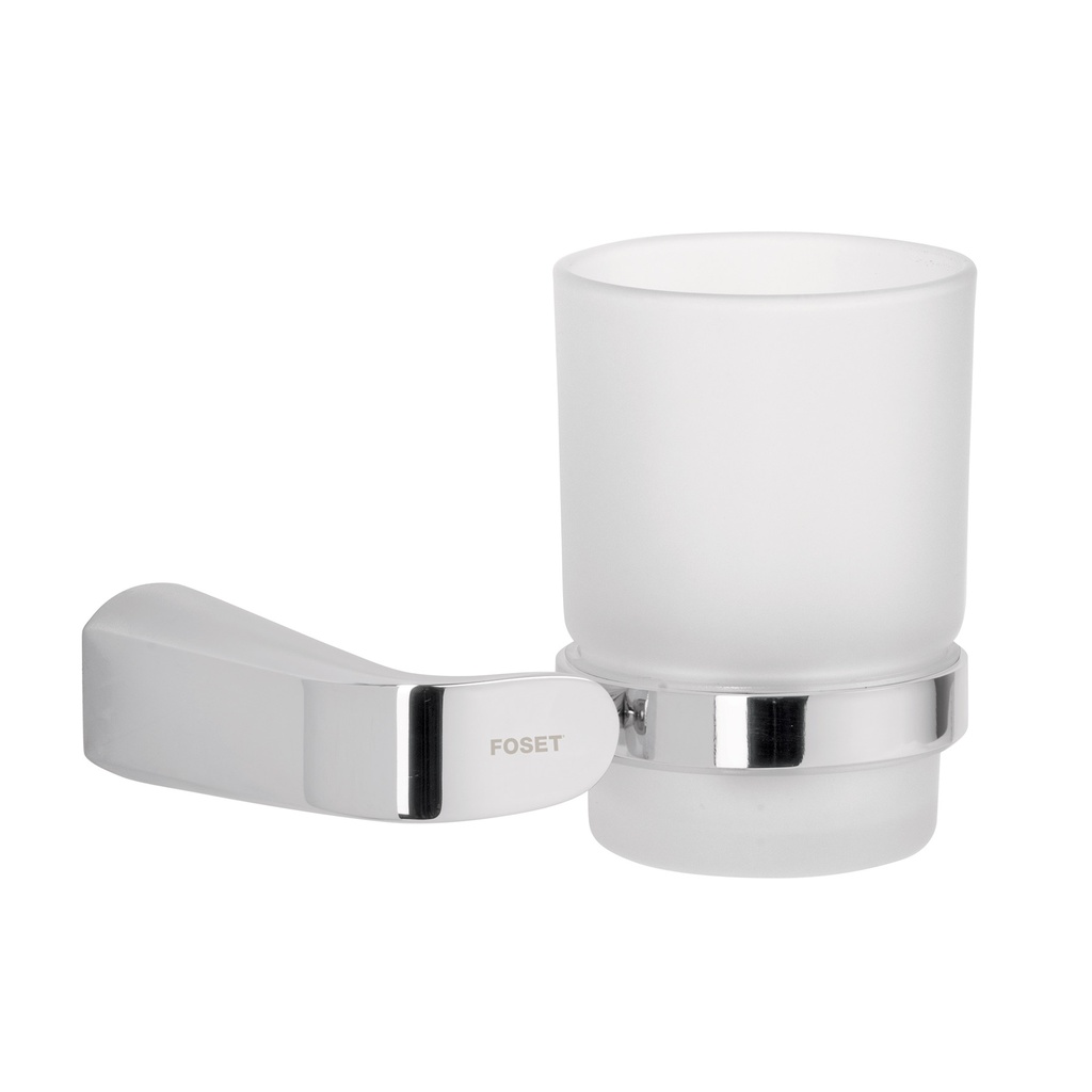 [T45205] Portavaso cepillero cromo con vaso de vidrio, Foset Riviera