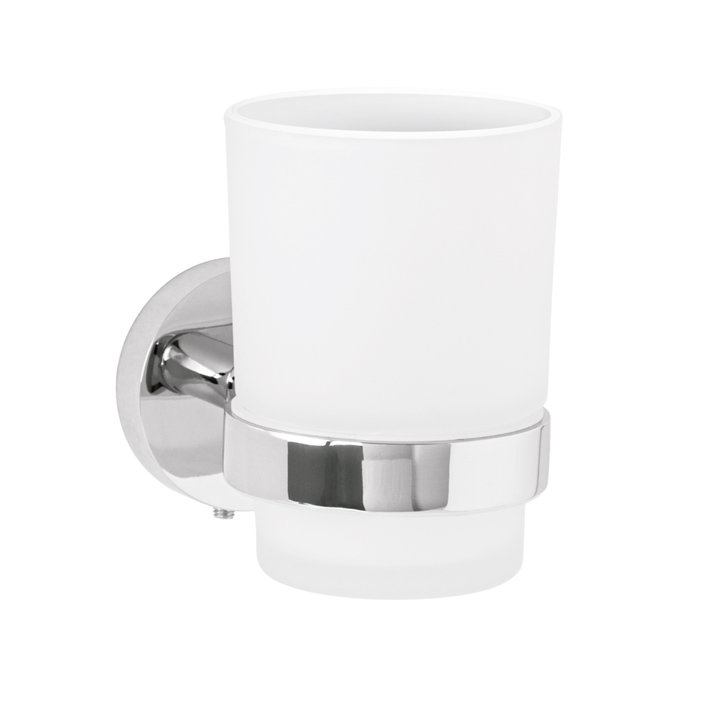 Portavaso cepillero cromo con vaso de vidrio, Foset Túbig - Pag 483