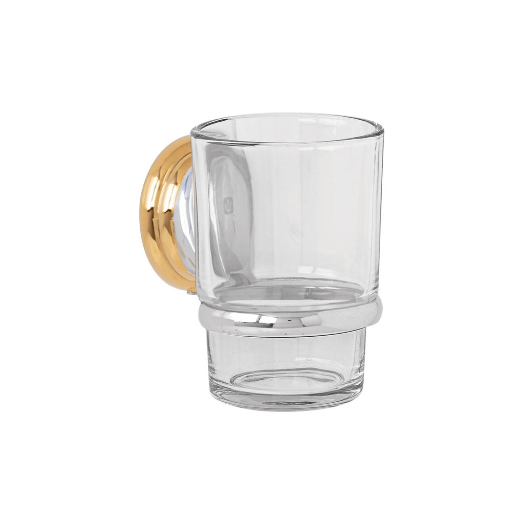 Portavaso cepillero cromo-oro con vaso de vidrio, Foset Aqua - Pag 479