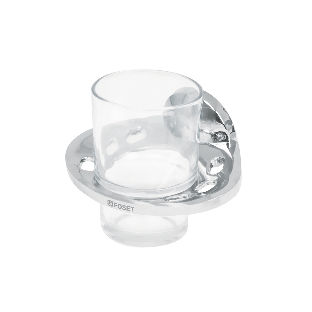 Portavaso cepillero metálico con vaso de vidrio, Foset Aqua
