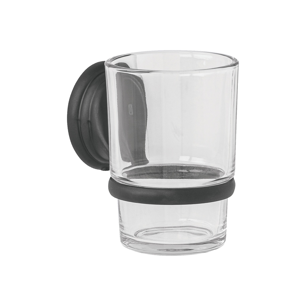 Portavaso cepillero negro con vaso de vidrio, Foset Aqua - Pag 479