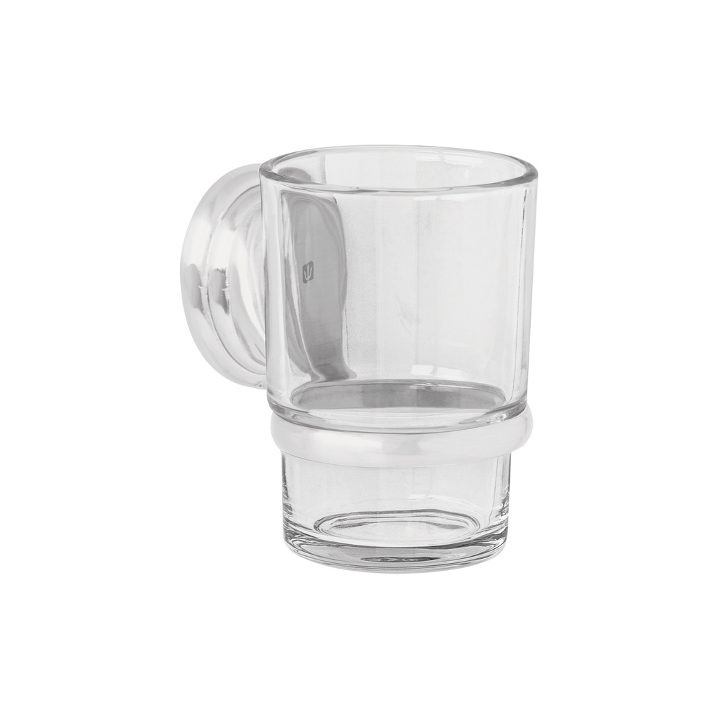 Portavaso cepillero satín con vaso de vidrio, Foset Aqua