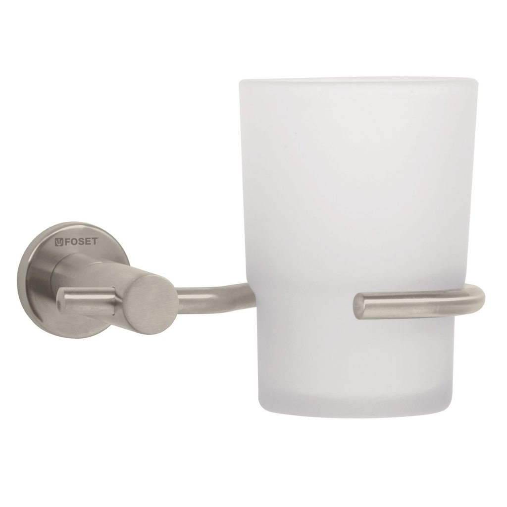 Portavaso cepillero satín con vaso de vidrio, Foset Element - Pag 490