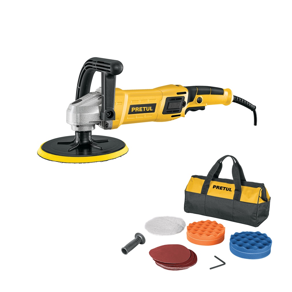 Pulidora velocidad variable 7' 1,200 W, c/accesorios, Pretul