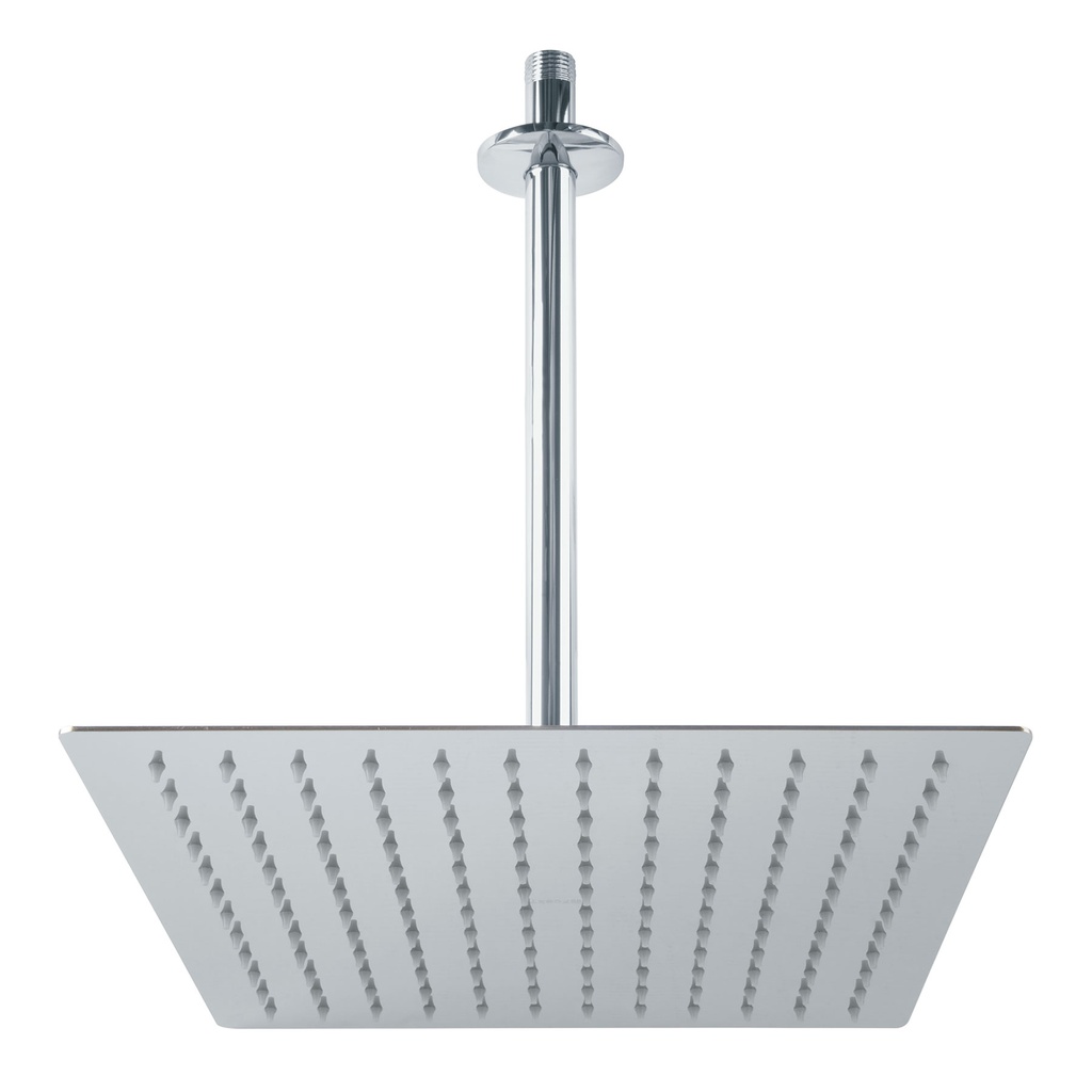 Regadera cromo 12' plato cuadrado delgado con brazo, Riviera - Pag 493