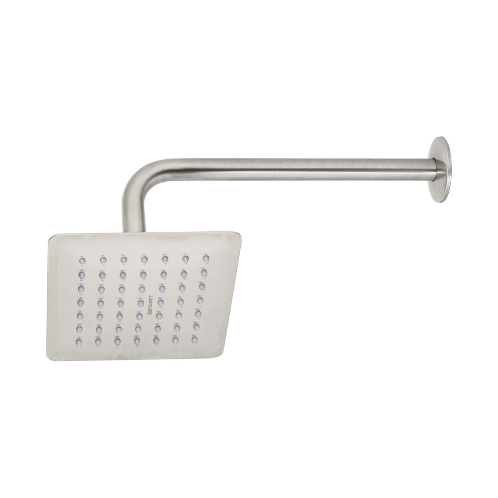 Regadera cuadrada 6', acero inox, con brazo, satín, Túbig