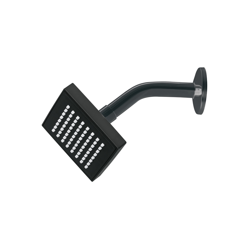 Regadera cuadrada ABS 4' acabado negro mate con brazo, Foset