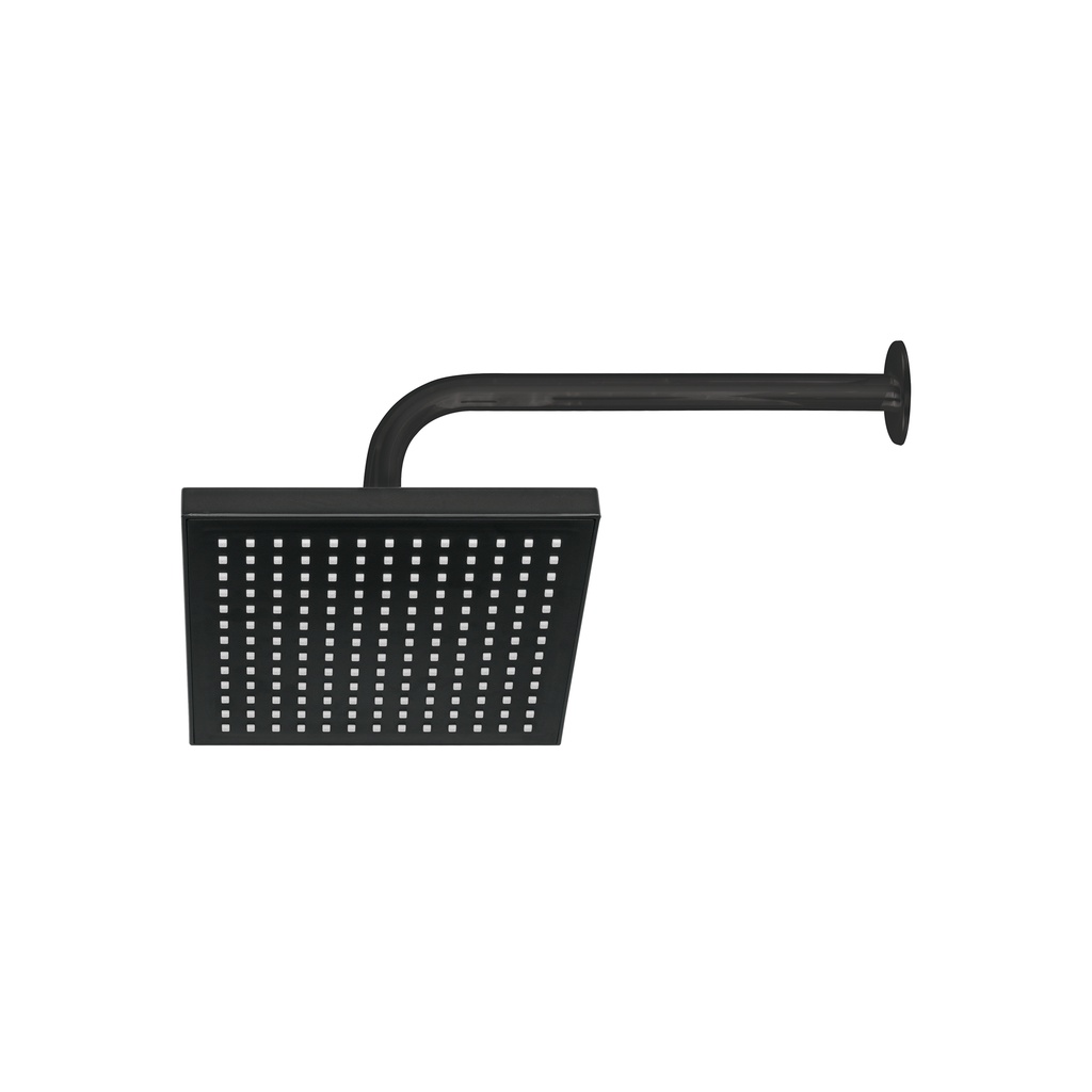 Regadera cuadrada ABS 8' acabado negro mate con brazo, Foset