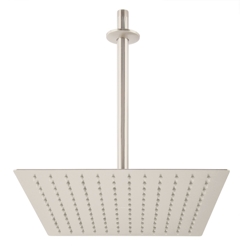 Regadera satín 12' plato cuadrado delgado con brazo, Riviera - Pag 493