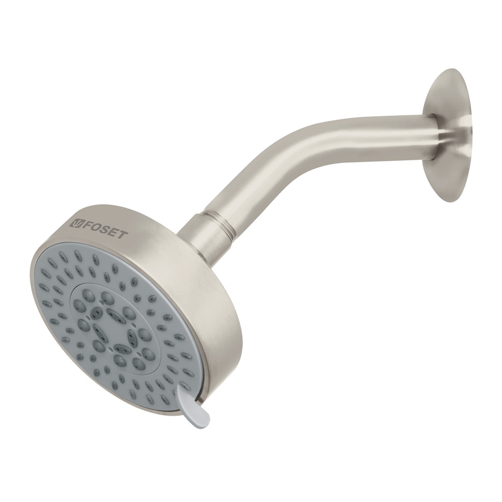 Regadera satín 4'con 5 funciones, con brazo, Foset Element - Pag 489