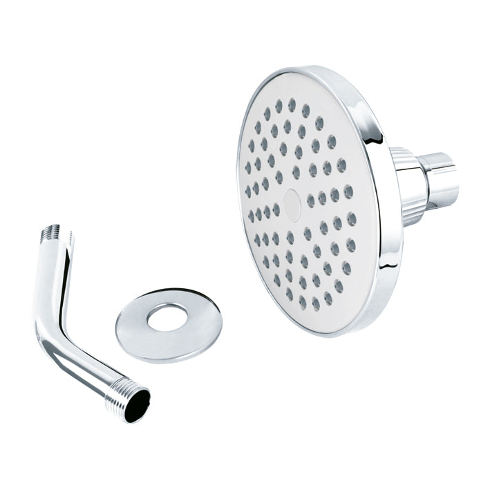 Regadera tipo platillo antisarro de 4 1/2" con brazo y chapeton