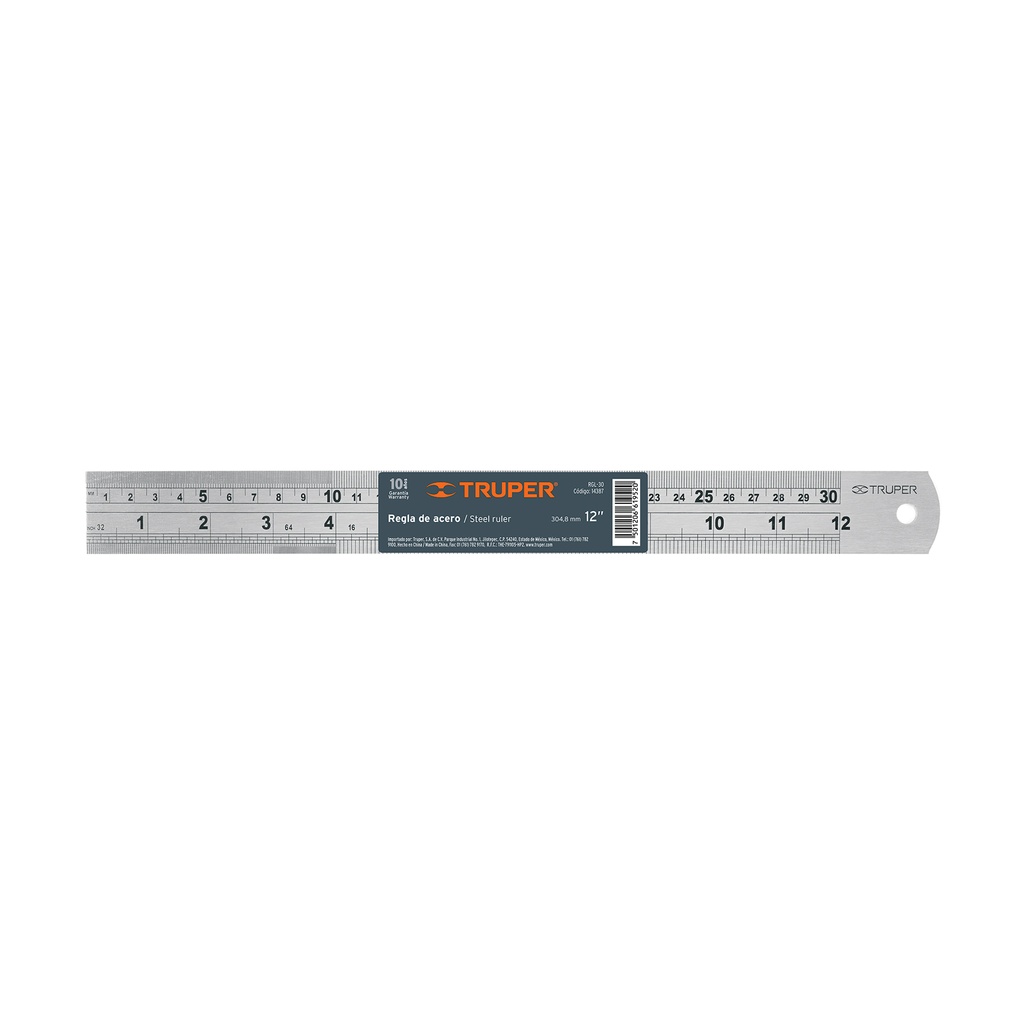 Regla 30 cm de acero inoxidable, Truper