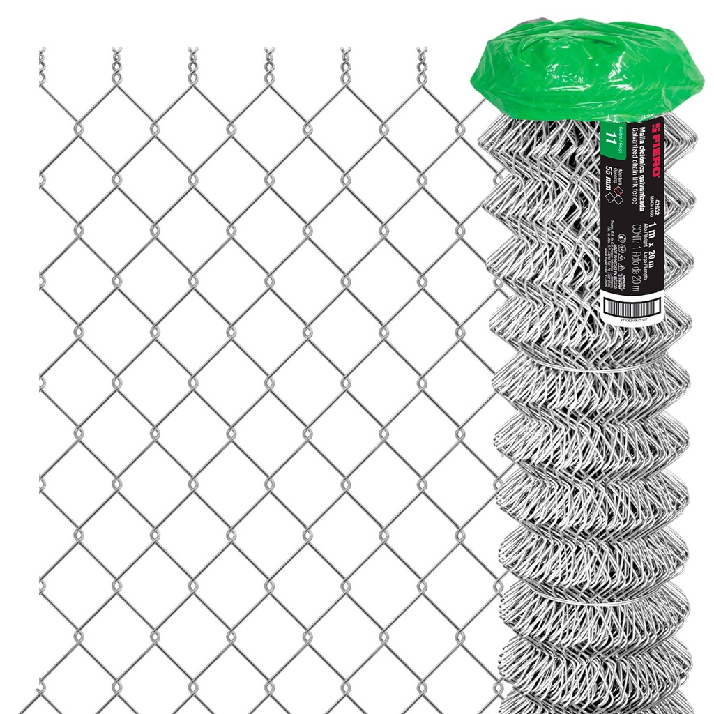 Rollo 20 m x 1 m malla ciclónica calibre 11 abertura 55 mm