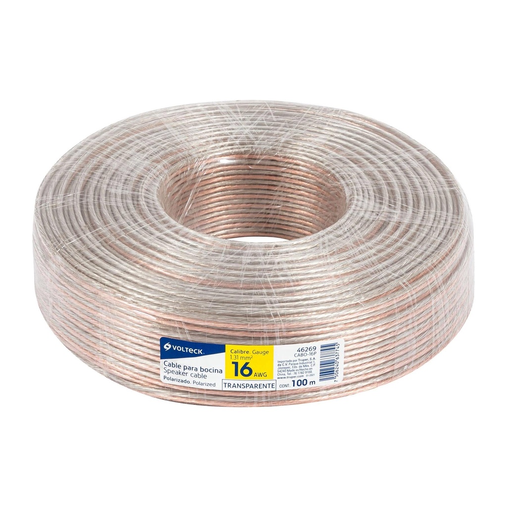 Rollo de 100 m cable polarizado transparente p/bocina 16 AWG - Pag 515