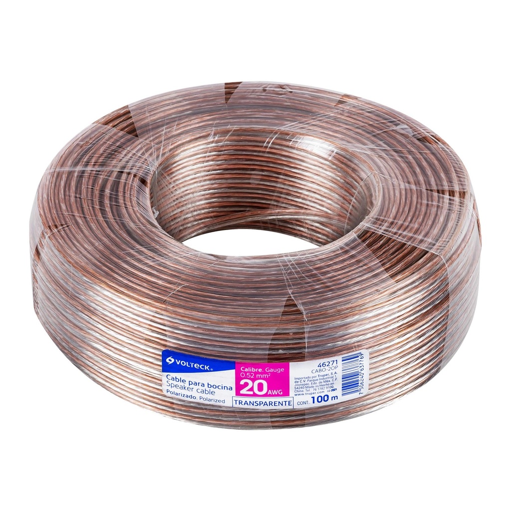 Rollo de 100 m cable polarizado transparente p/bocina 20 AWG - Pag 515