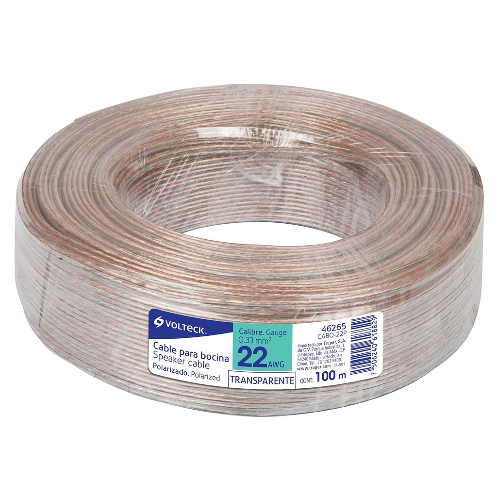 [T46265] Rollo de 100 m cable polarizado transparente p/bocina 22 AWG