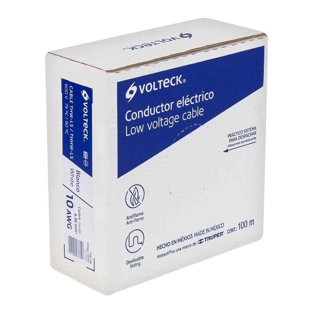 Rollo de 100 m de cable THHW-LS 10 AWG blanco, Volteck