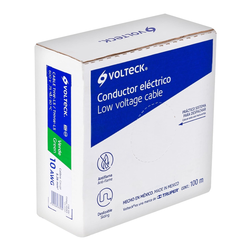 [T46063] Rollo de 100 m de cable THHW-LS 10 AWG verde, Volteck